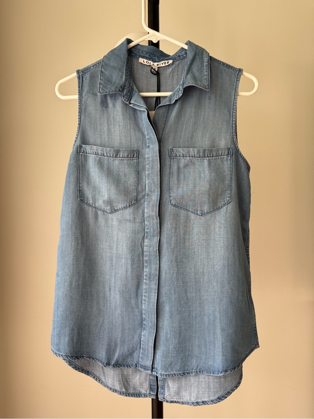 Lola River Sleeveless Tencel Lyocell Chambray Button Front Tunic Top Women’s S